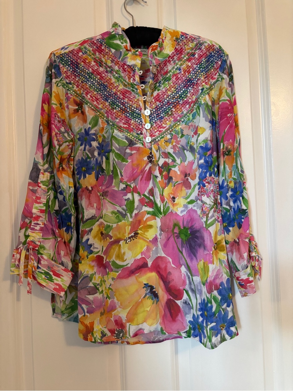 John Mark - Women's Multi Colored Floral Button-Front Popover Top Size S - Picture 2 of 9